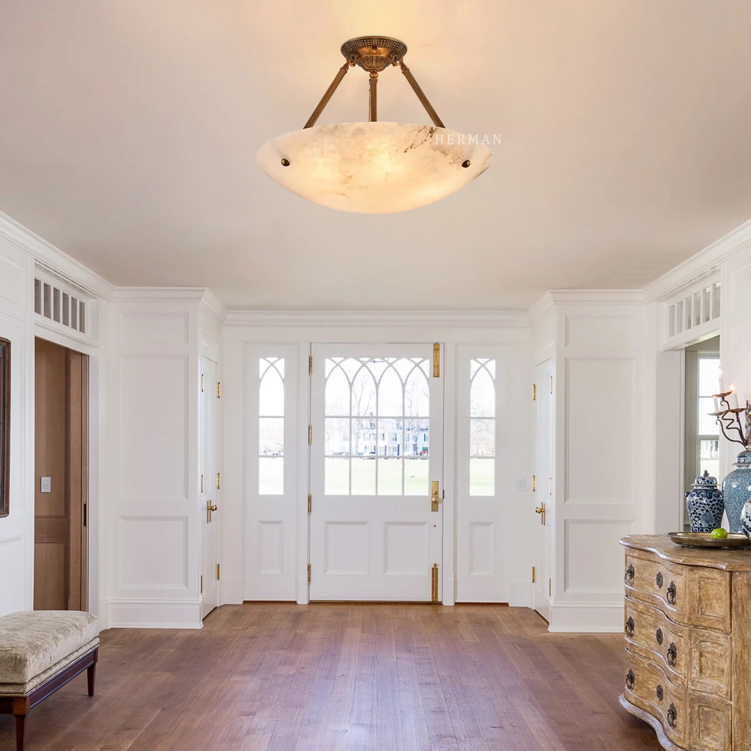 Modern Vintage Round Alabaster Ceiling Lamp