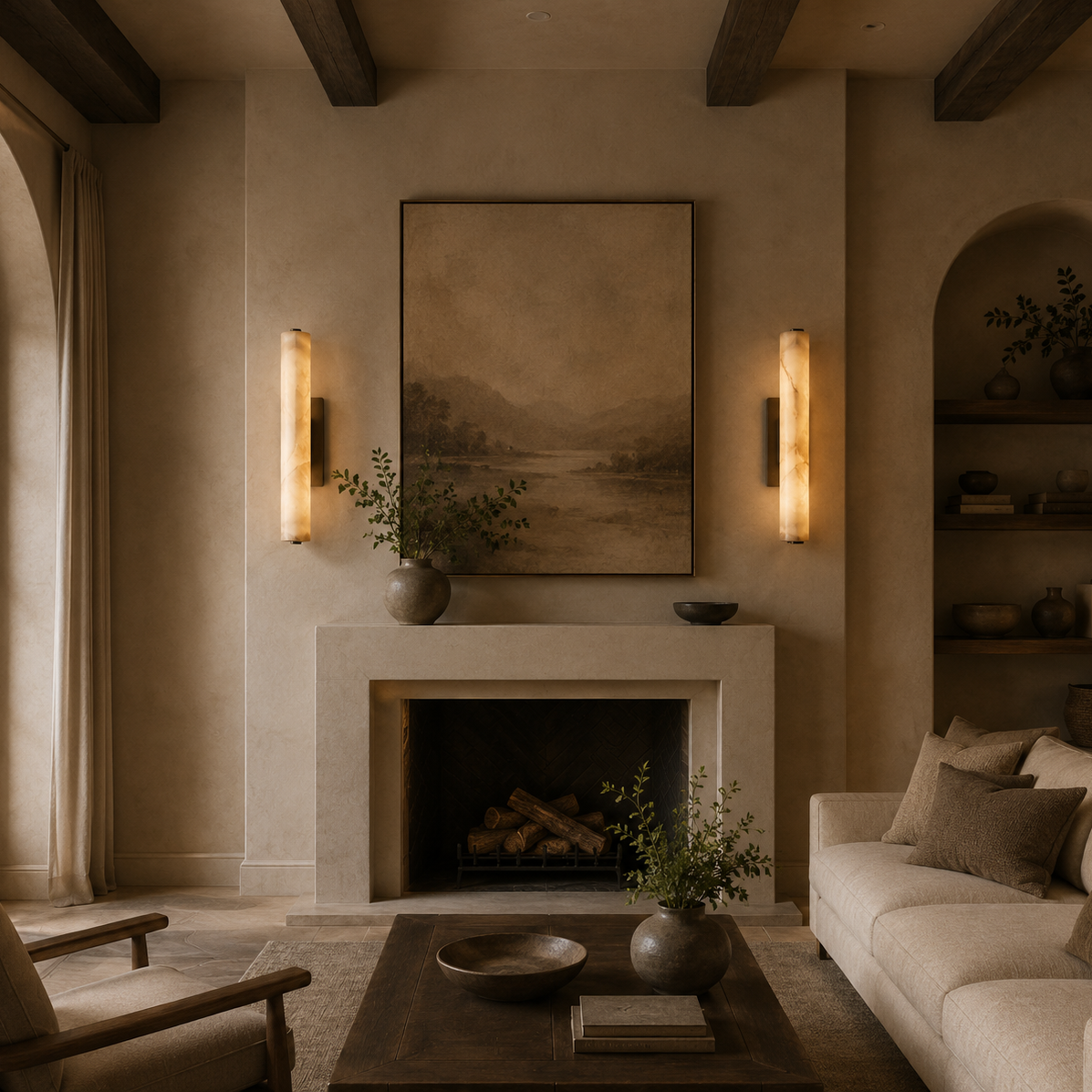 Audubons Modern Alabaster Single Sconce 19"