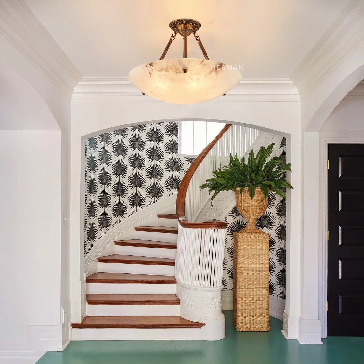 Modern Vintage Round Alabaster Ceiling Lamp