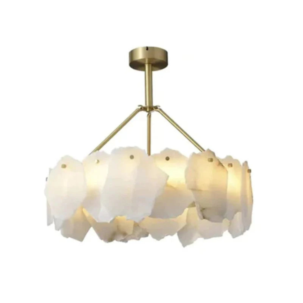 Modern Alabaster Snowflake Round Chandelier