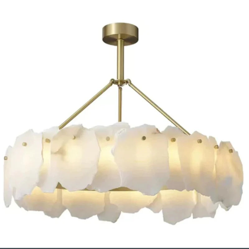 Modern Alabaster Snowflake Round Chandelier