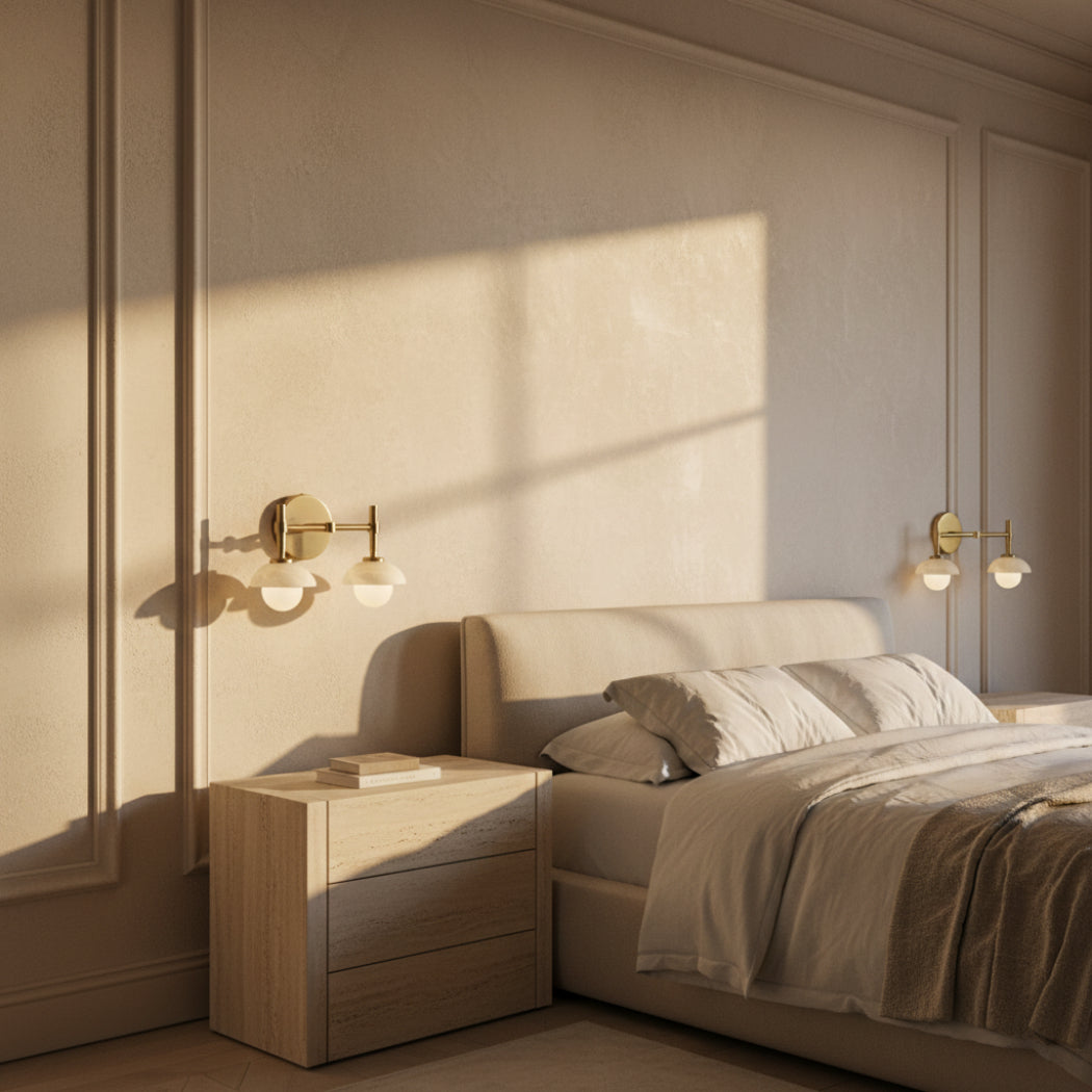 Modern Alabaster Shade Greenwich Double Wall Sconce