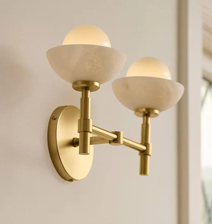 Modern Alabaster Shade Greenwich Double Wall Sconce