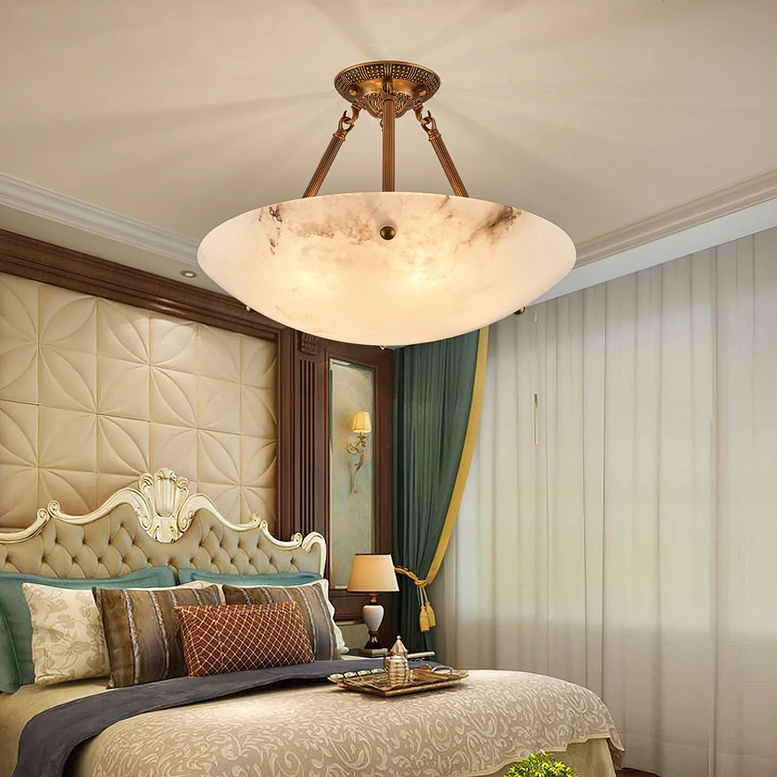 Modern Vintage Round Alabaster Ceiling Lamp