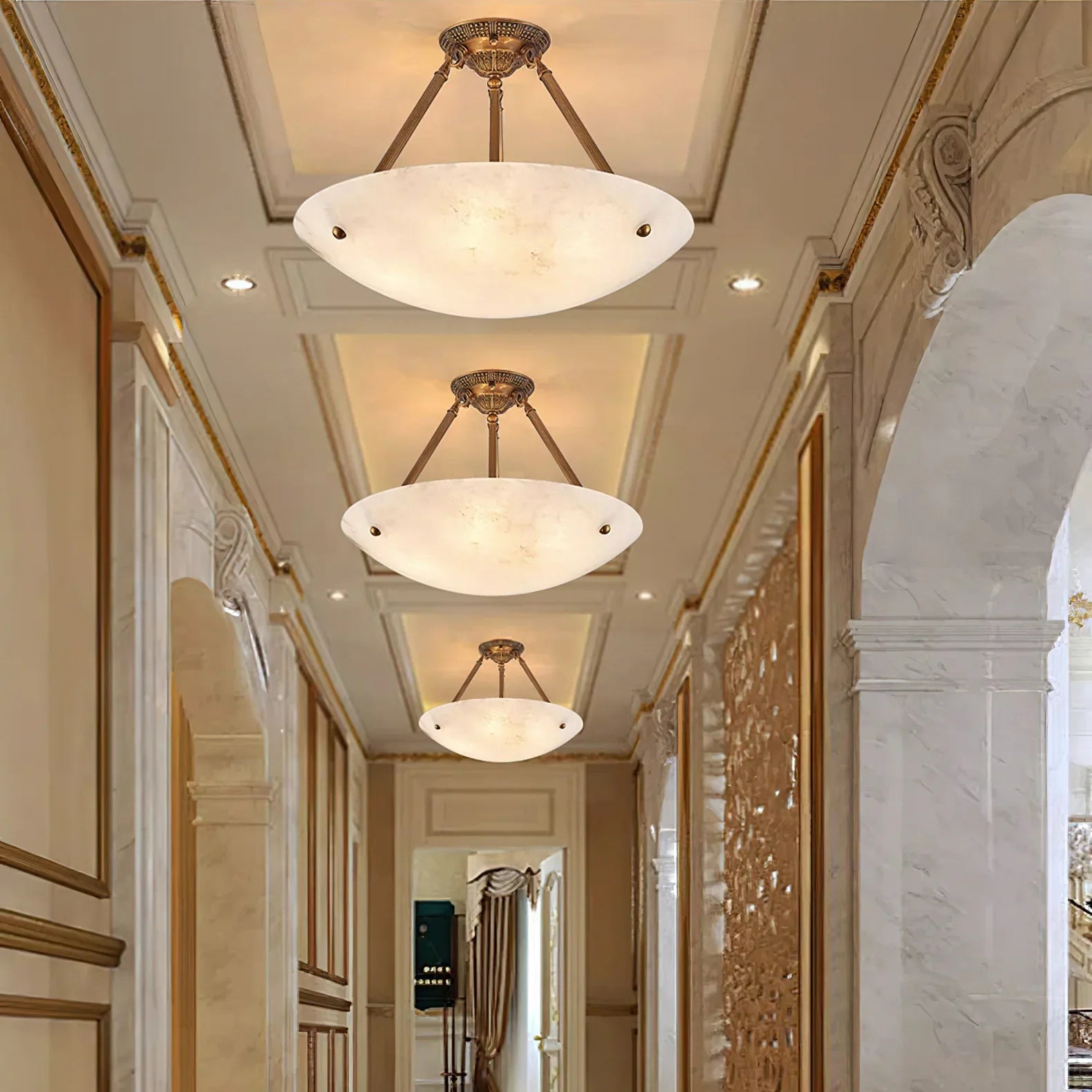 Modern Vintage Round Alabaster Ceiling Lamp