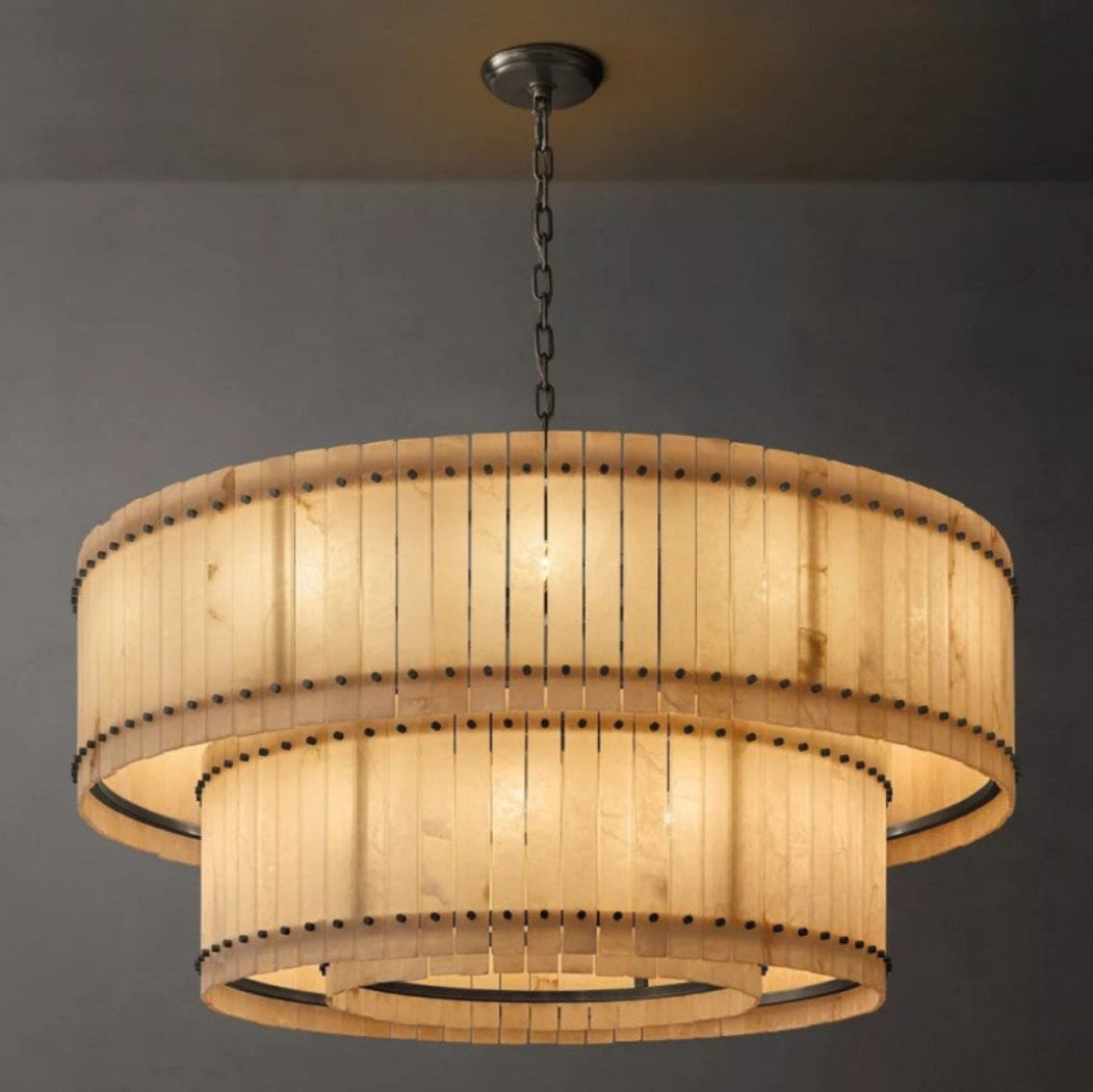 San Marco Modern Alabaster Round 2-Tiered Chandelier 22/37/48/60"