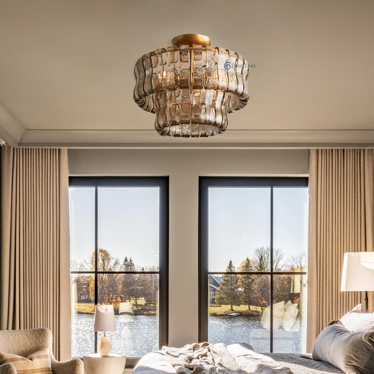 Amor Modern Smoke 2-Tier Glass Round Flushmount 18"