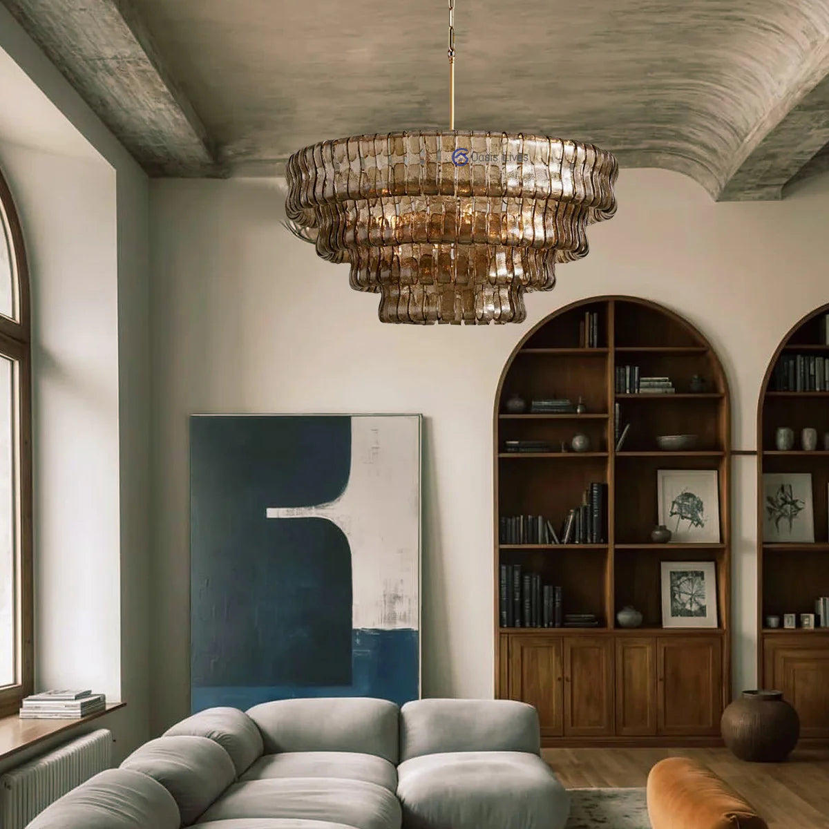 Amor Modern Smoke Glass Round Chandelier 36"