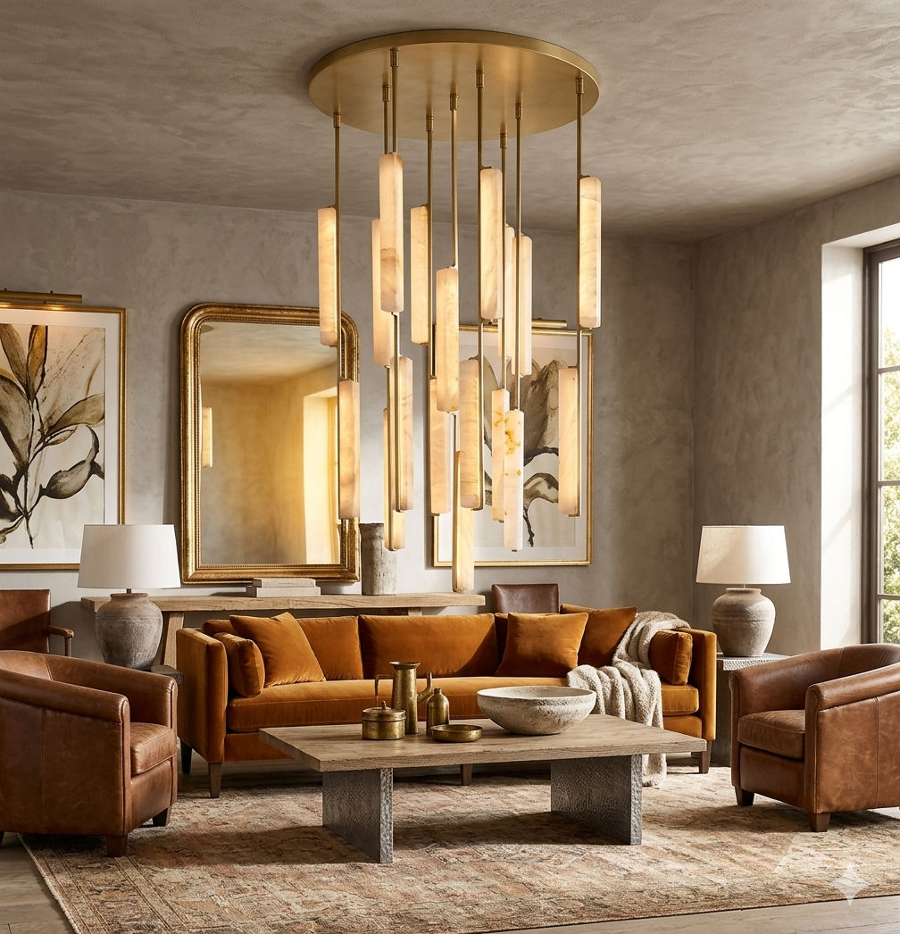 Audubons Modern Alabaster Round Chandelier 40"