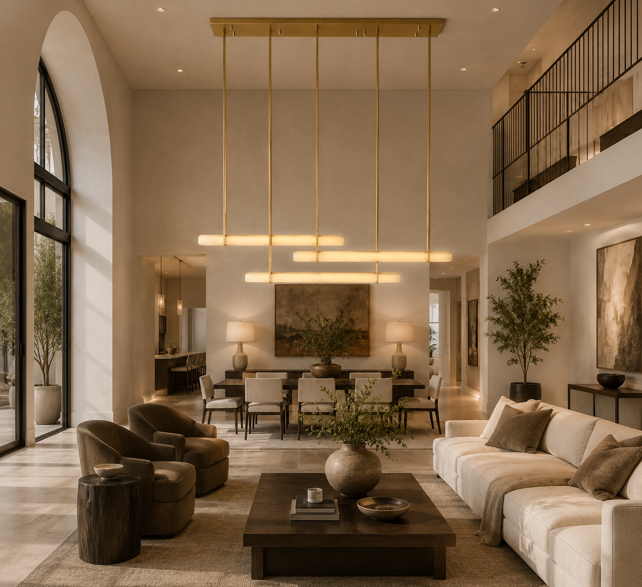 Audubons Modern Alabaster Triple Bar Linear Chandelier 60"