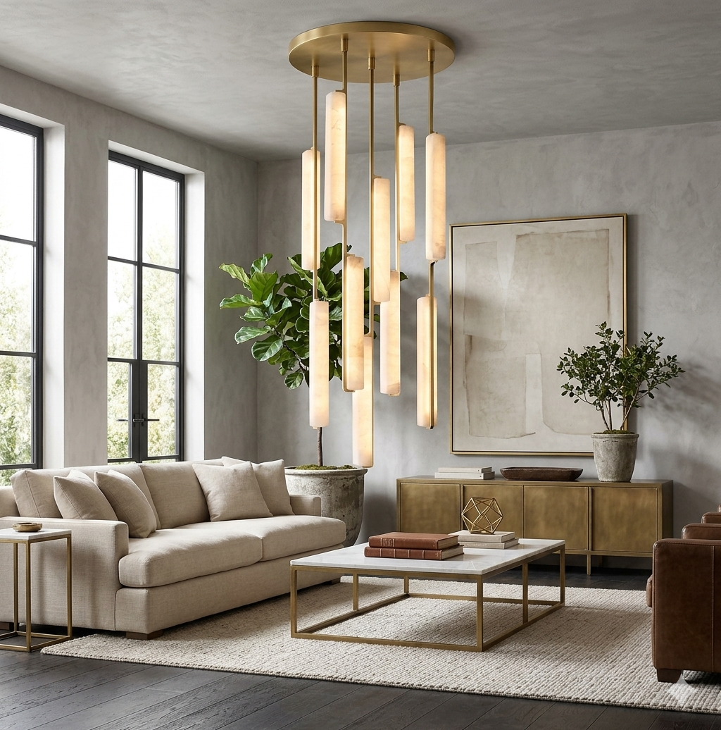 Audubons Modern Alabaster Round Chandelier 24"