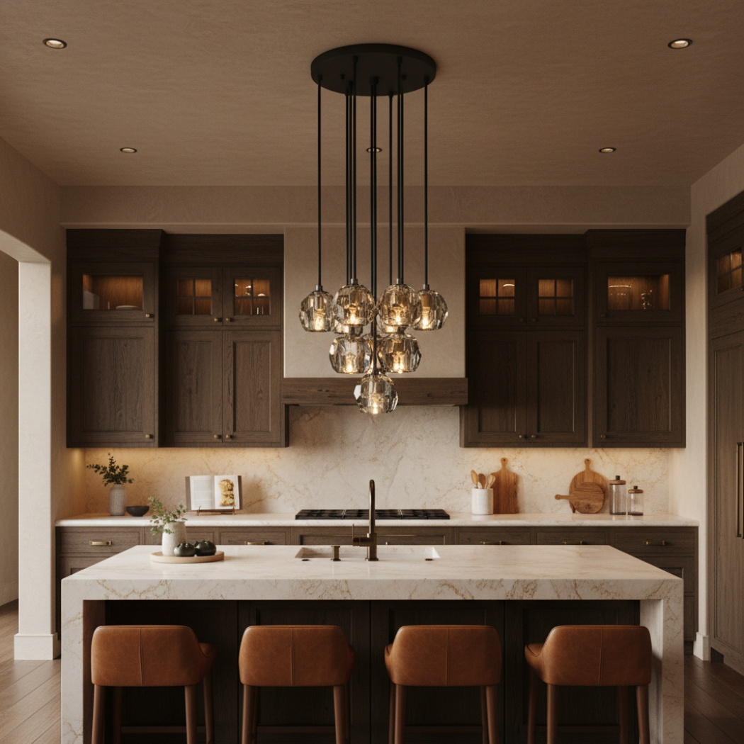 Boule De Modern Smoke Round Cluster Chandelier 14"