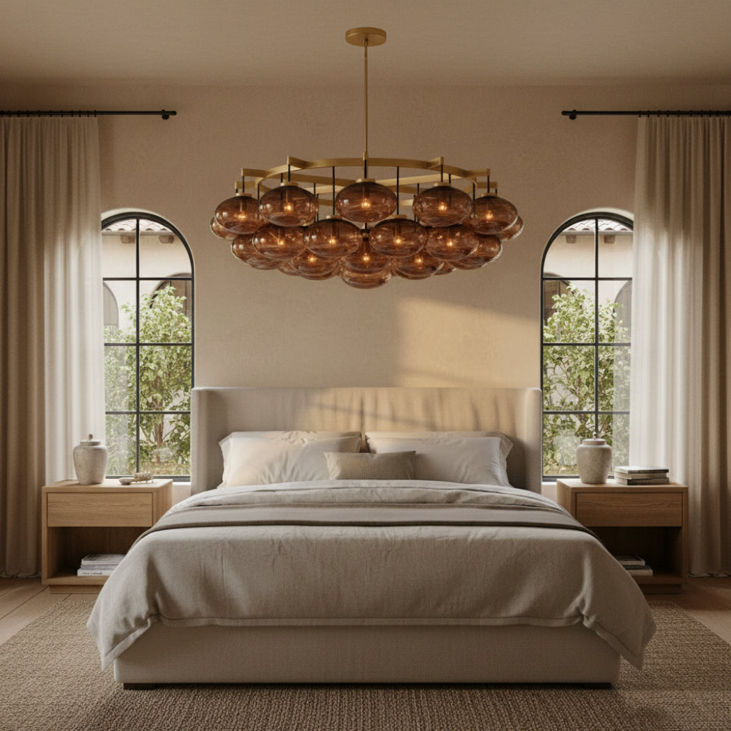 Cabrette Modern Amber Glass Round Chandelier 60"