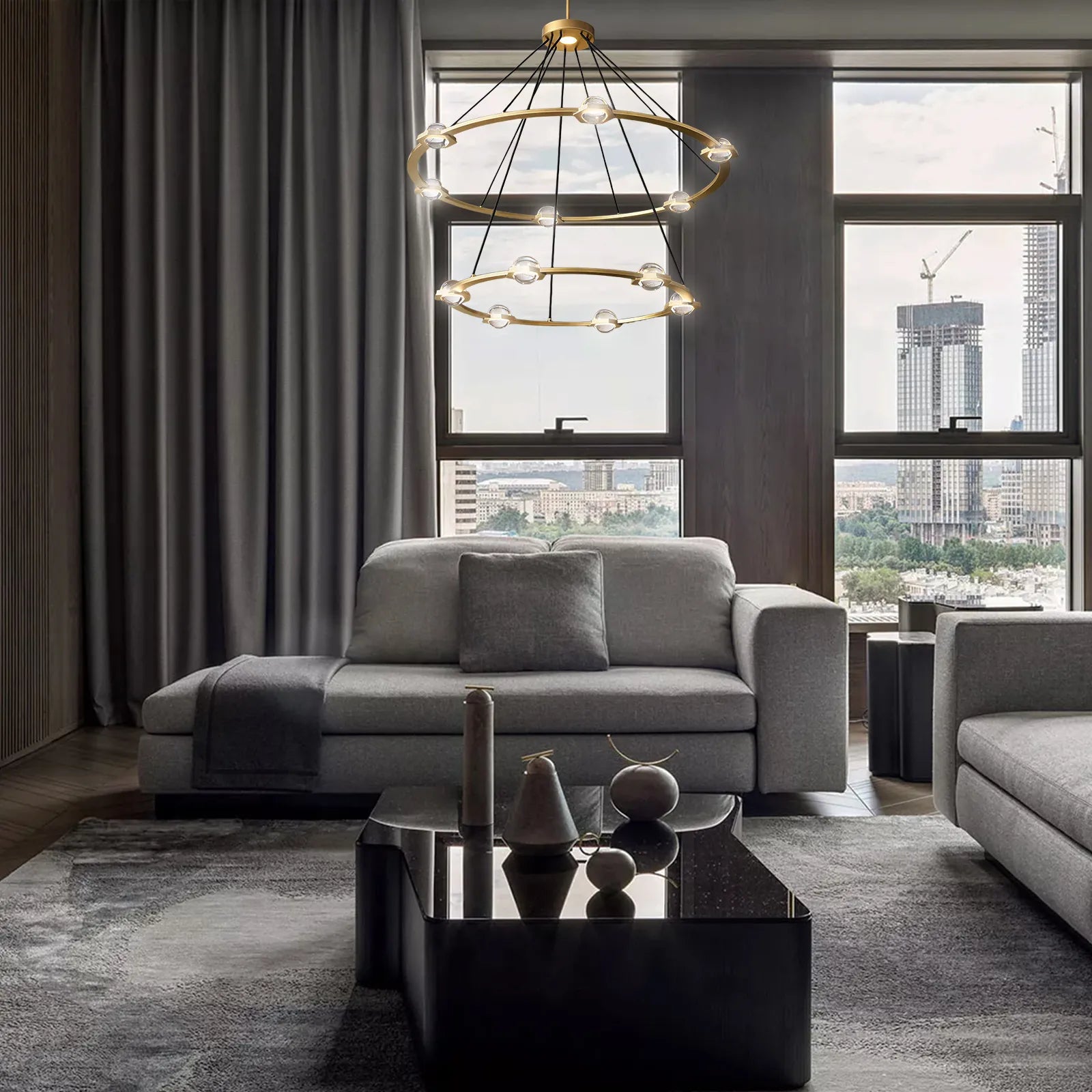 Eclatant Modern Two-Tier Round Chandelier 48"