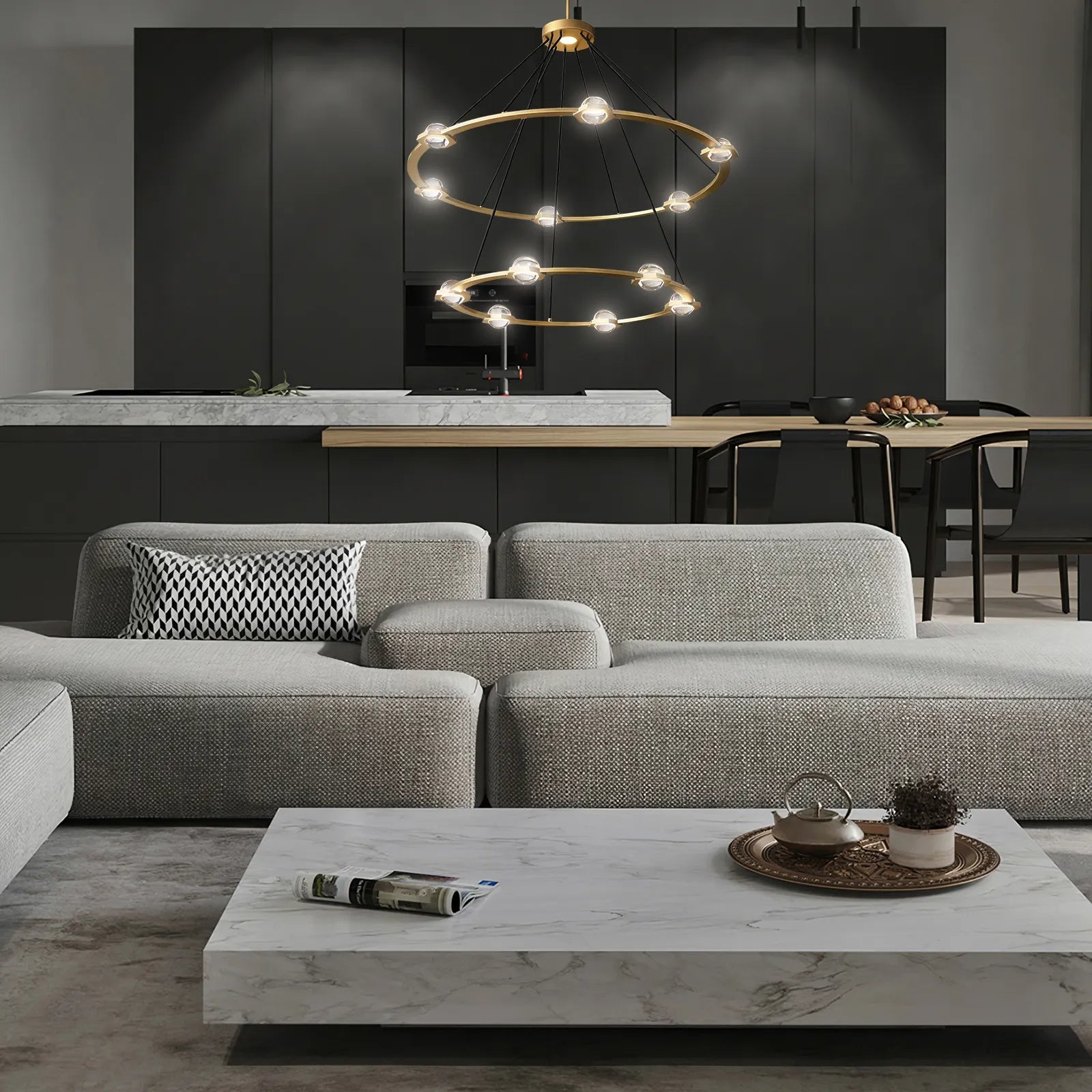 Eclatant Modern Two-Tier Round Chandelier 48"