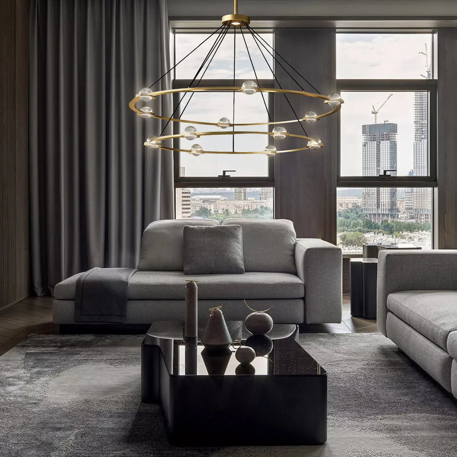 Eclatant Modern Two-Tier Round Chandelier 60"