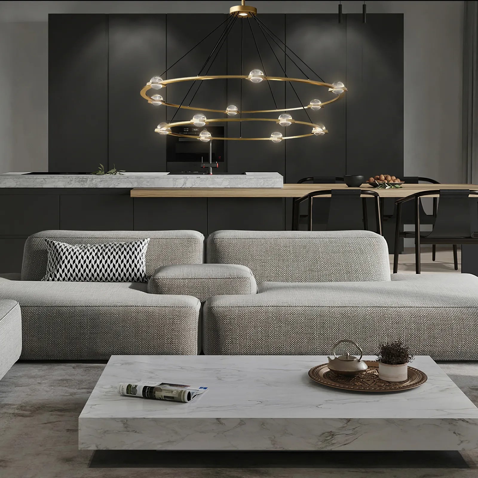 Eclatant Modern Two-Tier Round Chandelier 60"