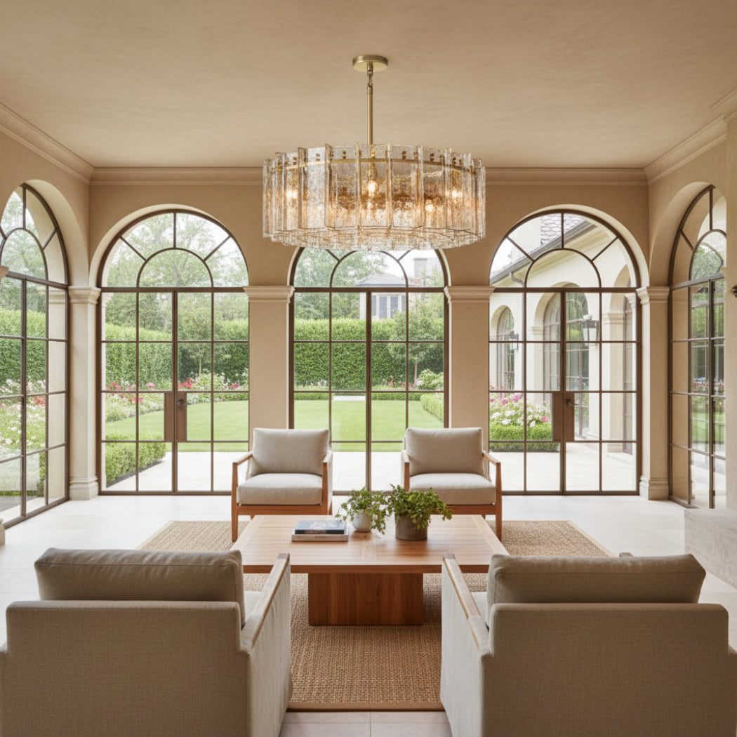 Lattice Modern Somke Glass Round Chandelier 60"