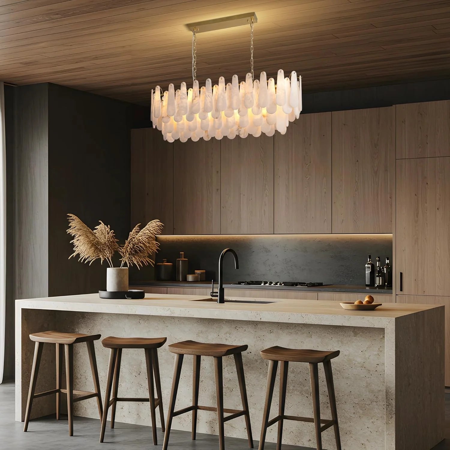 Modern Alabaster Rectangle Chandelier