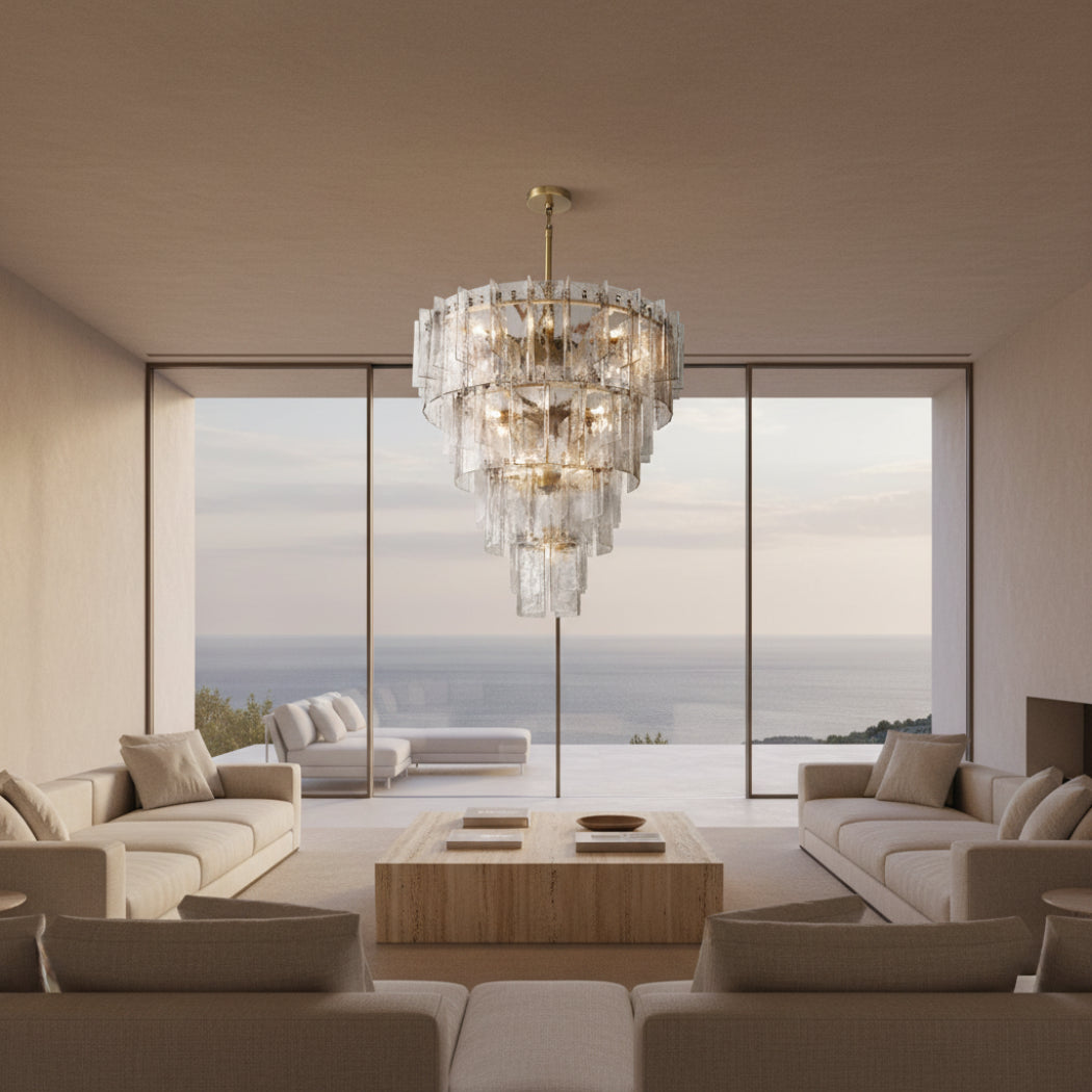 Lattice Modern Clear Glass Tired Chandelier 47"