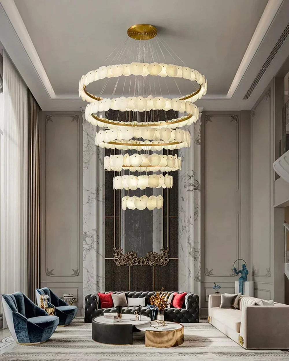Modern Tiered Circular Alabaster Chandelier