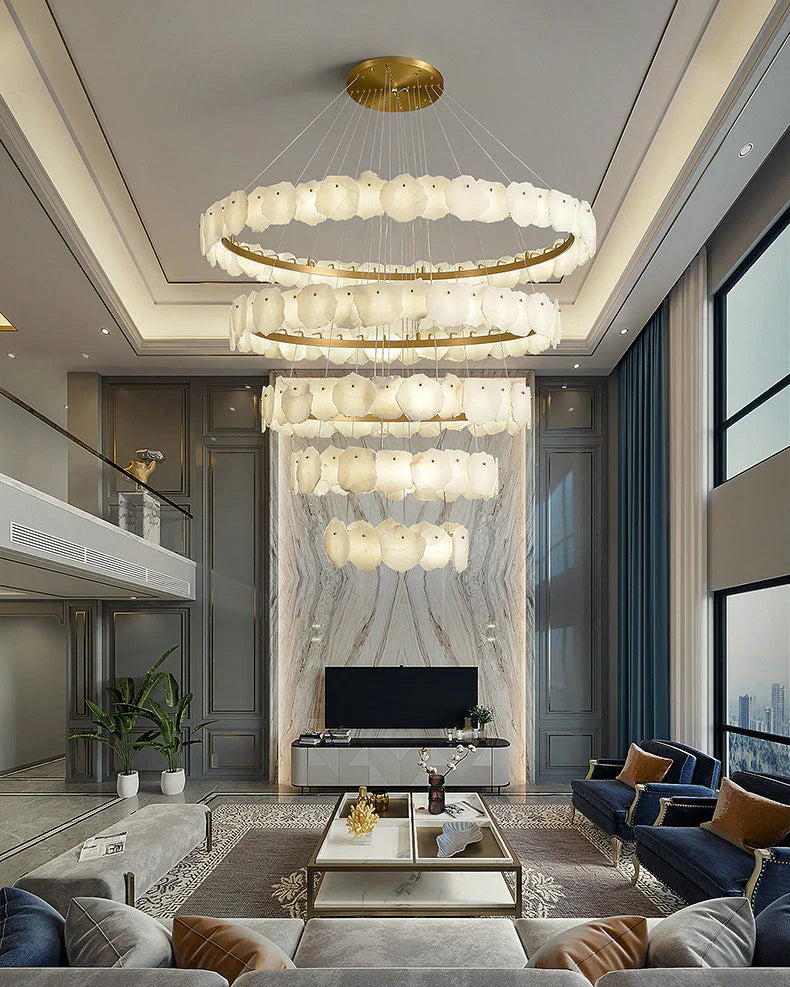 Modern Tiered Circular Alabaster Chandelier