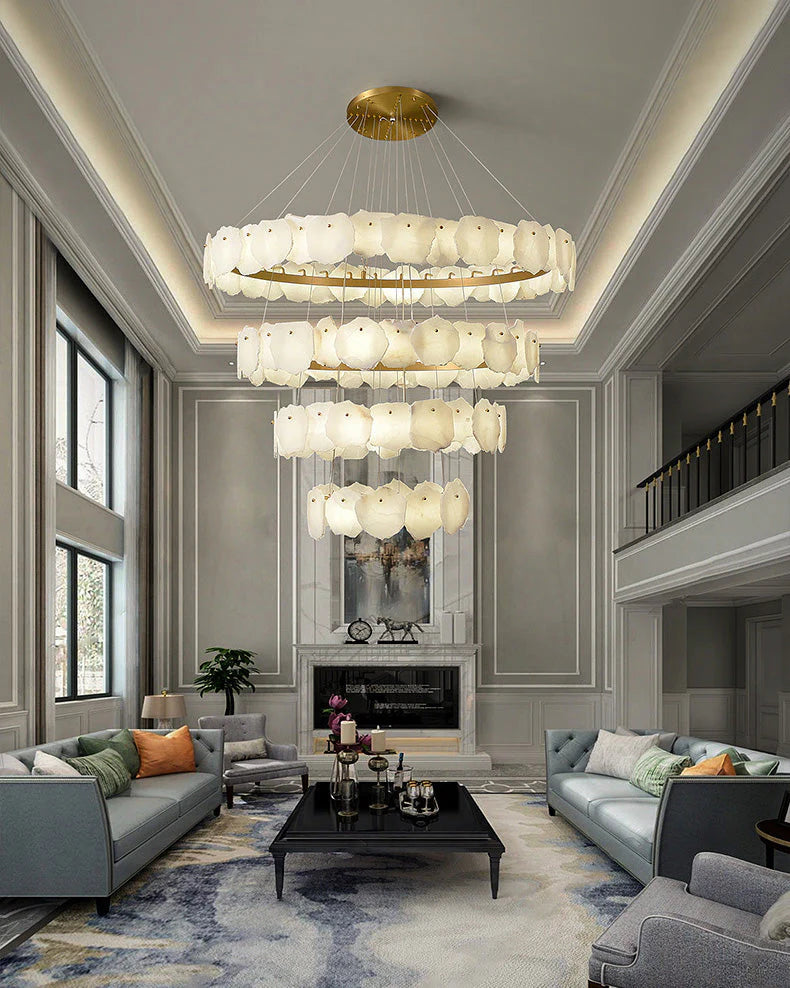 Modern Tiered Circular Alabaster Chandelier
