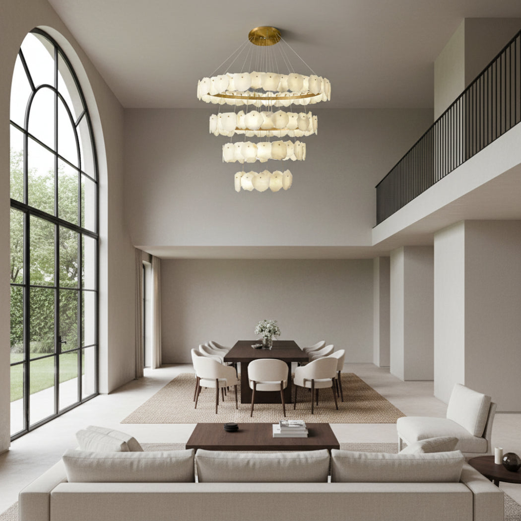 Modern Tiered Circular Alabaster Chandelier