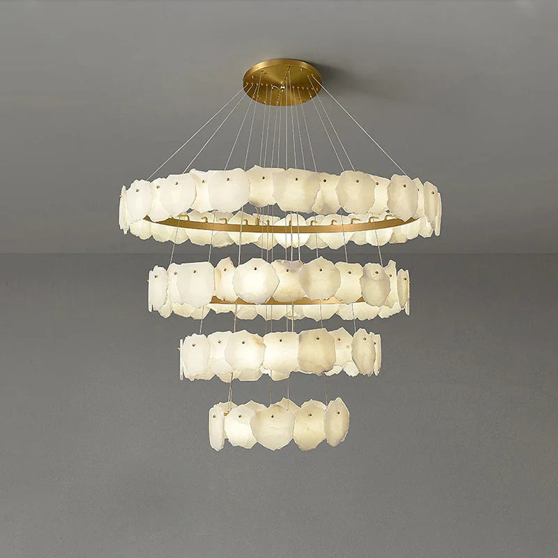 Modern Tiered Circular Alabaster Chandelier