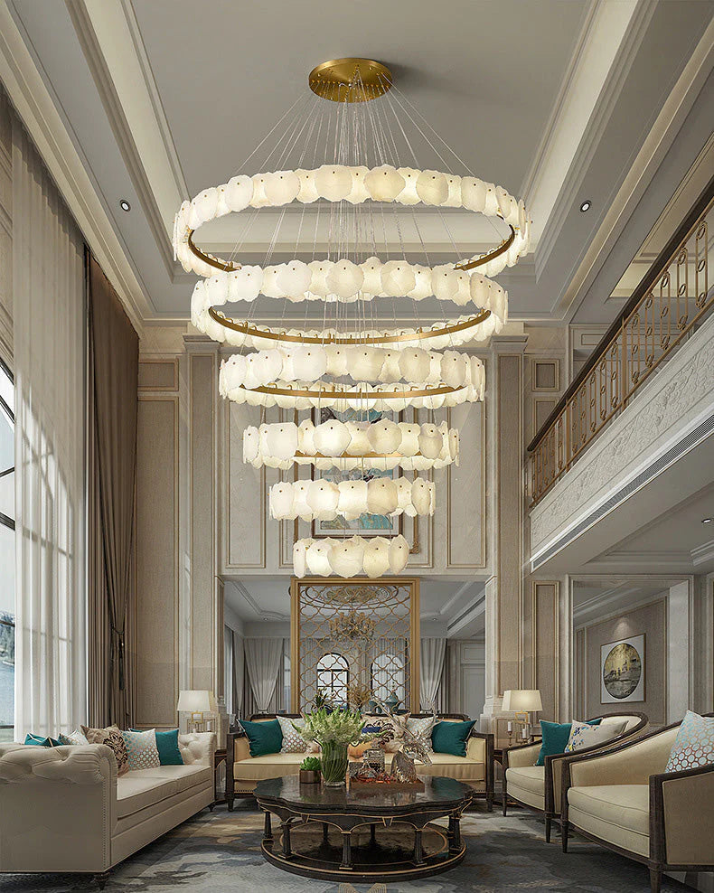 Modern Tiered Circular Alabaster Chandelier