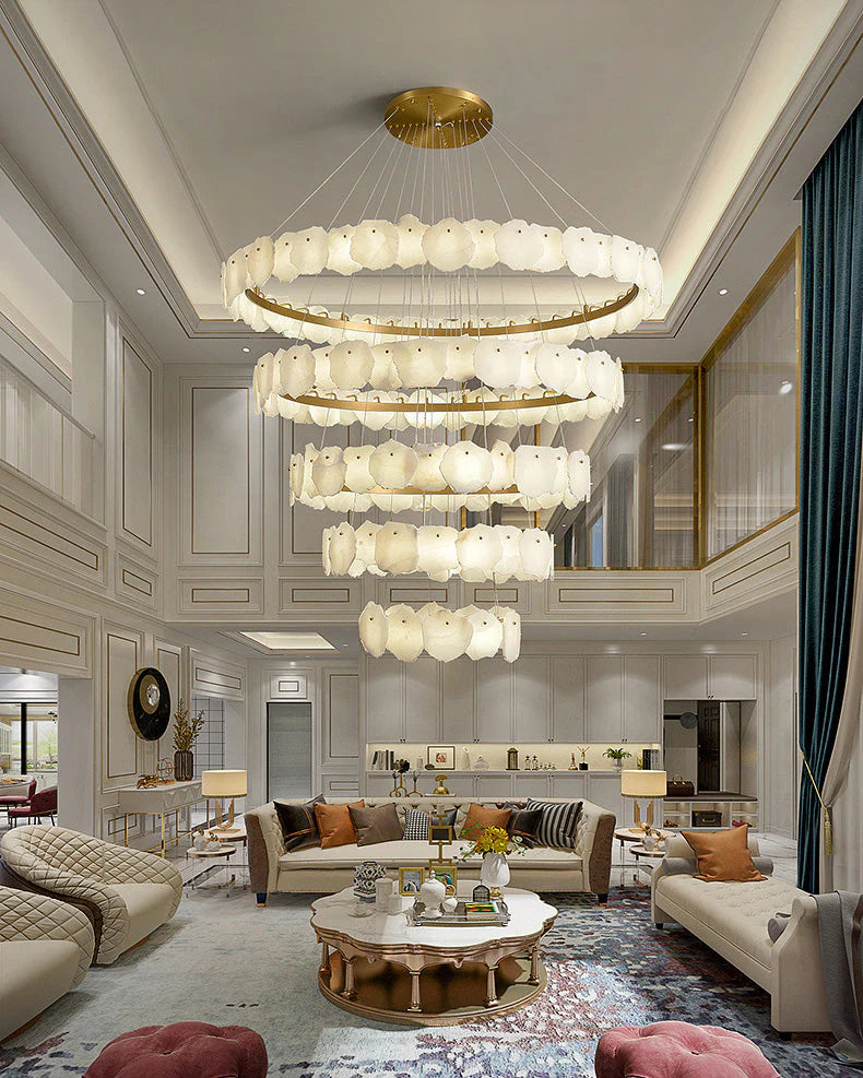 Modern Tiered Circular Alabaster Chandelier