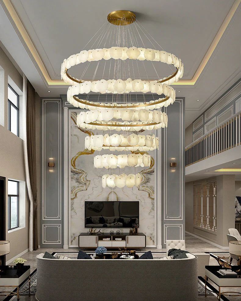 Modern Tiered Circular Alabaster Chandelier