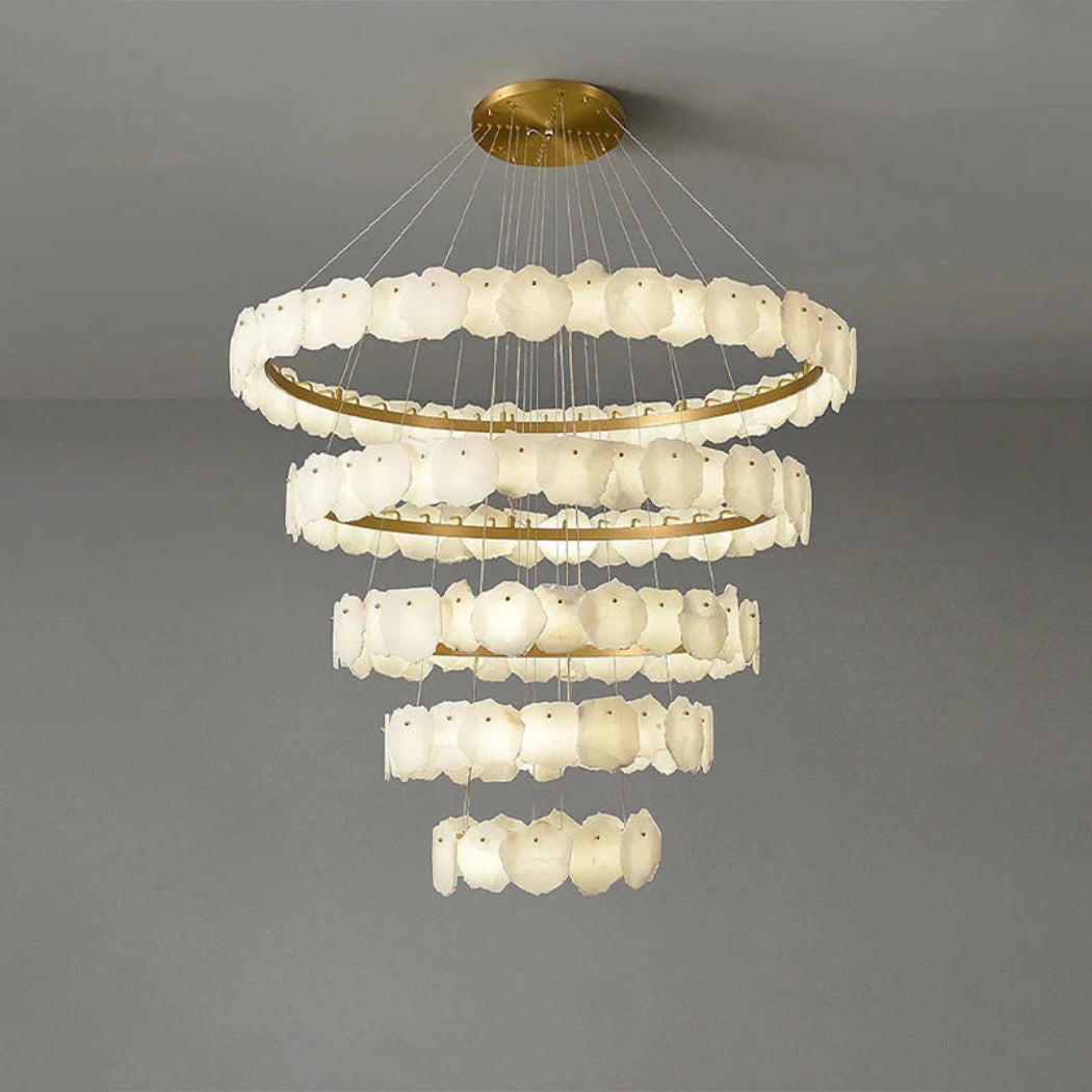 Modern Tiered Circular Alabaster Chandelier