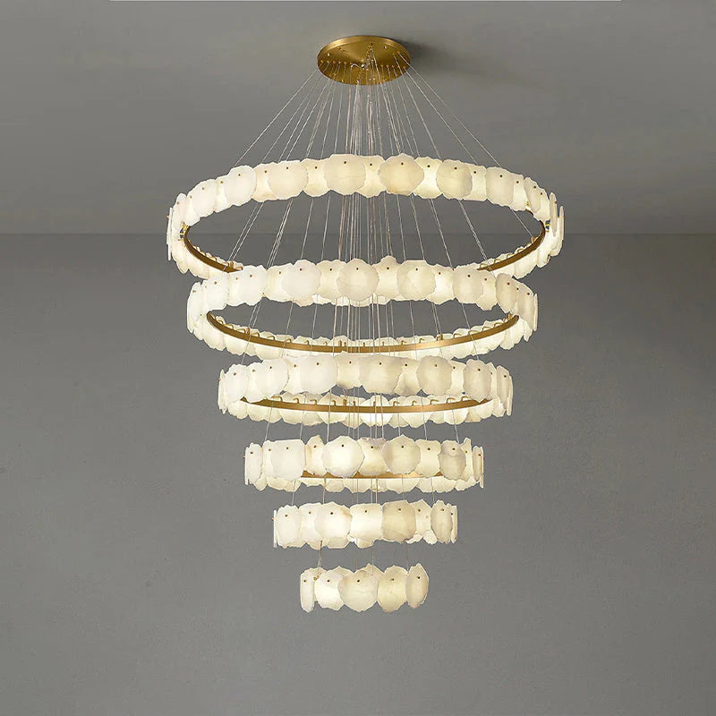 Modern Tiered Circular Alabaster Chandelier