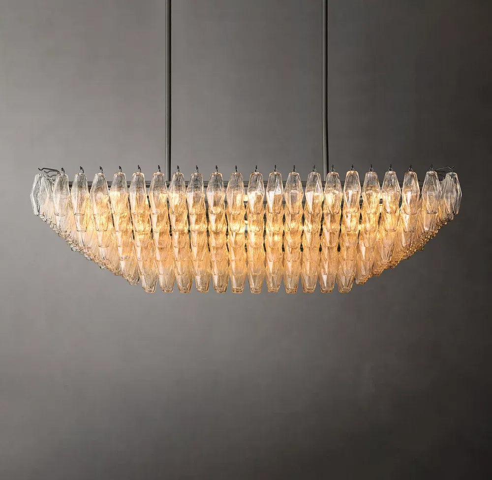 Mia Clear Glass Tiered Rectangular Chandelier 54"