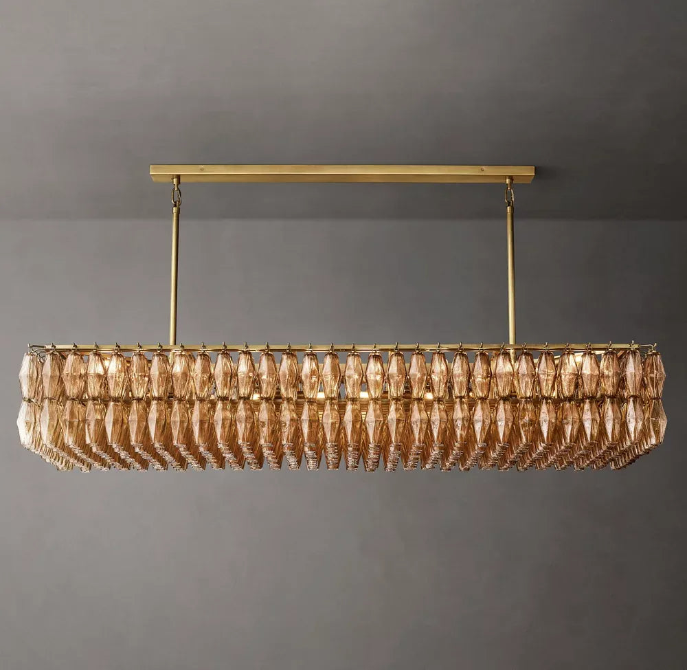Mia Somke Glass Rectangular Chandelier 74"