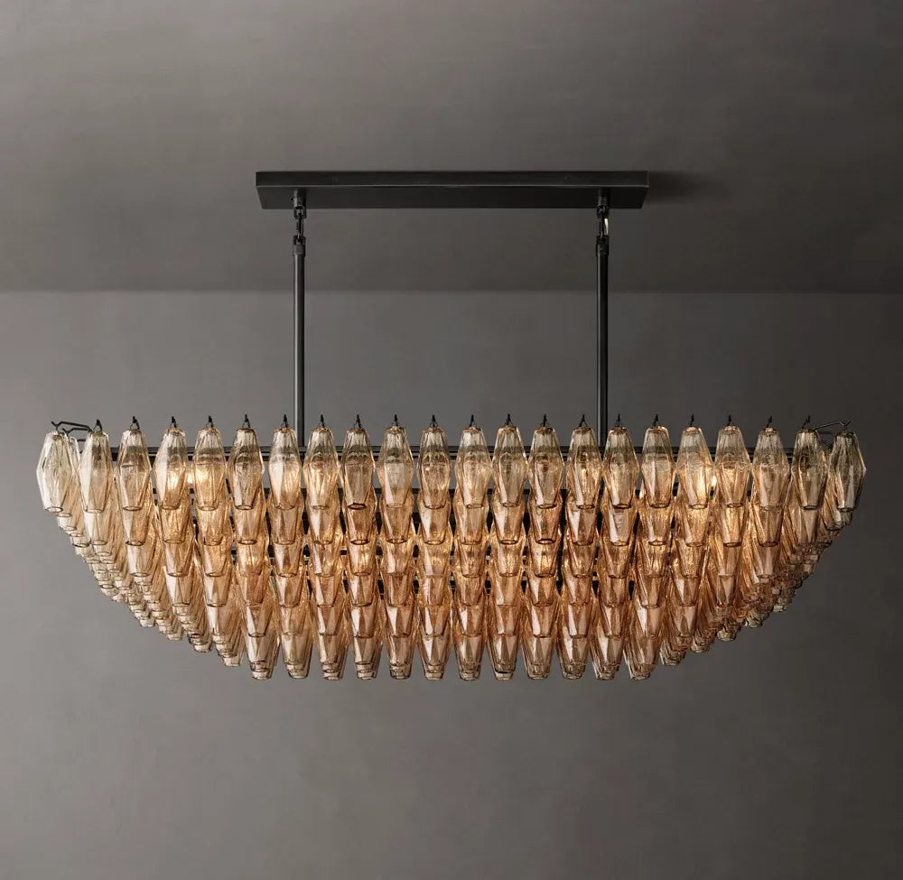 Mia Smoke Glass Tiered Rectangular Chandelier 54"