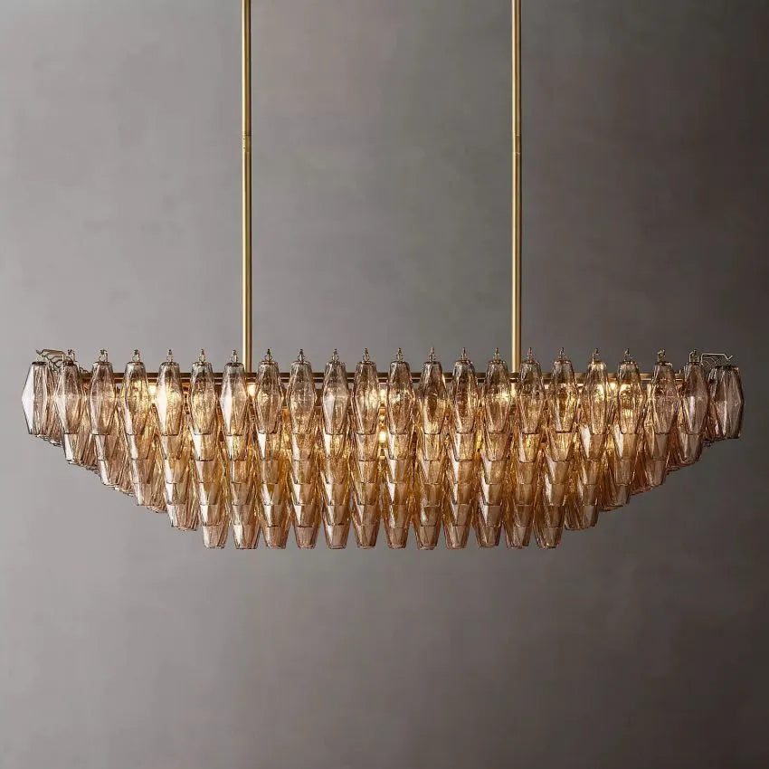 Mia Smoke Glass Tiered Rectangular Chandelier 54"