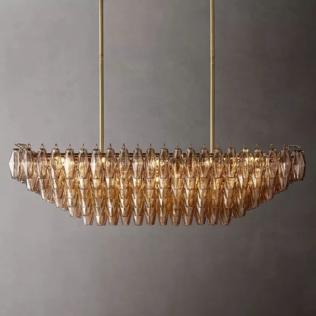 Mia Smoke Glass Tiered Rectangular Chandelier 54"