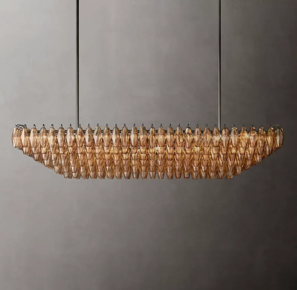 Mia Smoke Glass Tiered Rectangular Chandelier 74"