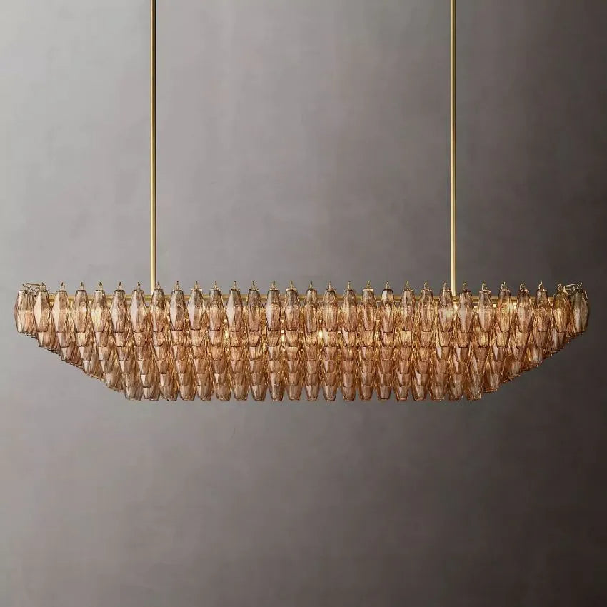 Mia Smoke Glass Tiered Rectangular Chandelier 74"