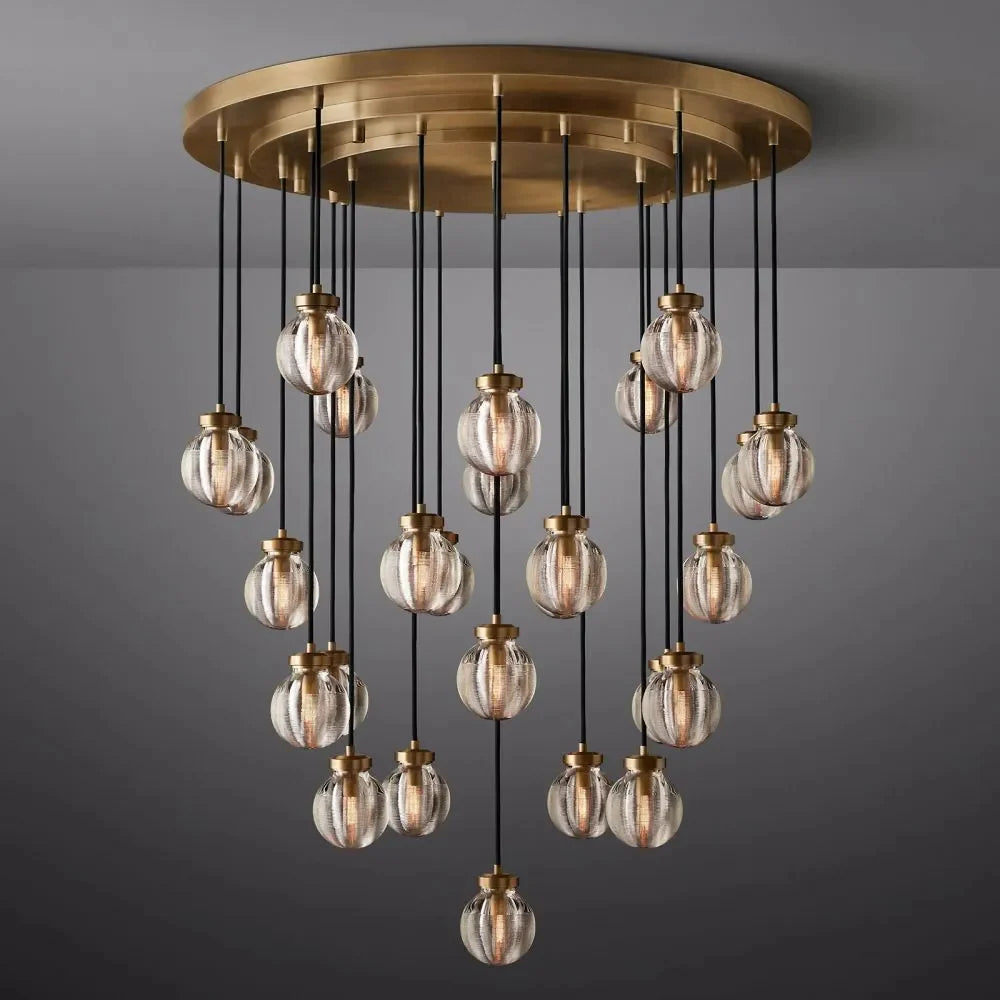 Pearl Round Glass Chandelier 38"