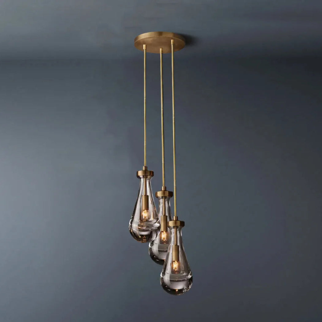 Rain Glass Round 3-Lights Chandelier (Rod)