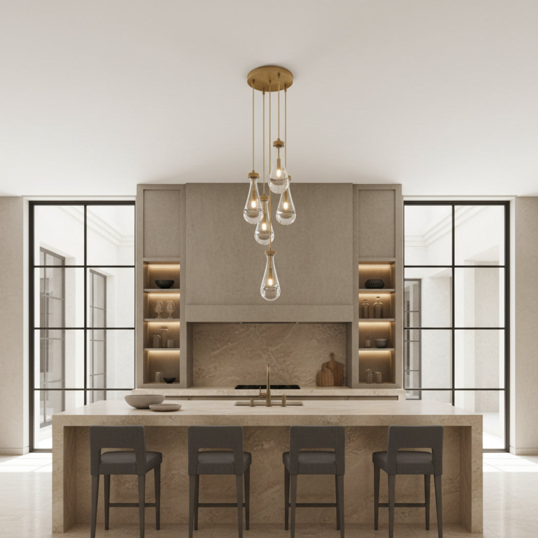 Rain Glass Round 5-Lights Chandelier (Cord)