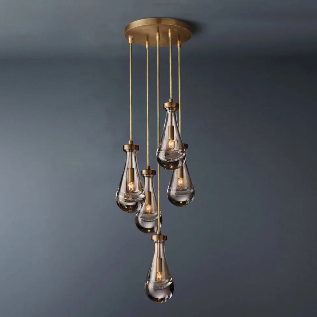 Rain Glass Round 5-Lights Chandelier (Cord)