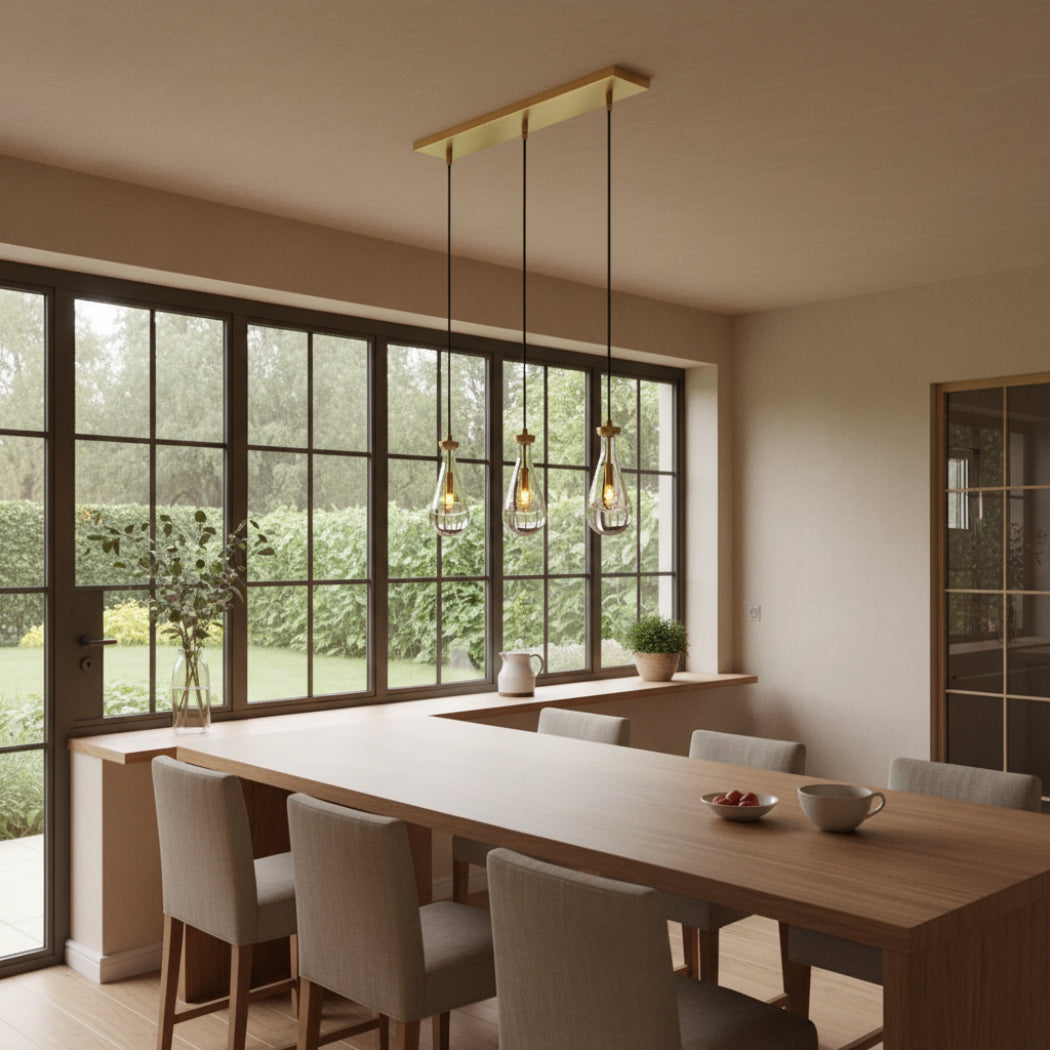 Rain Glass Linear 3-Light Cord Chandelier