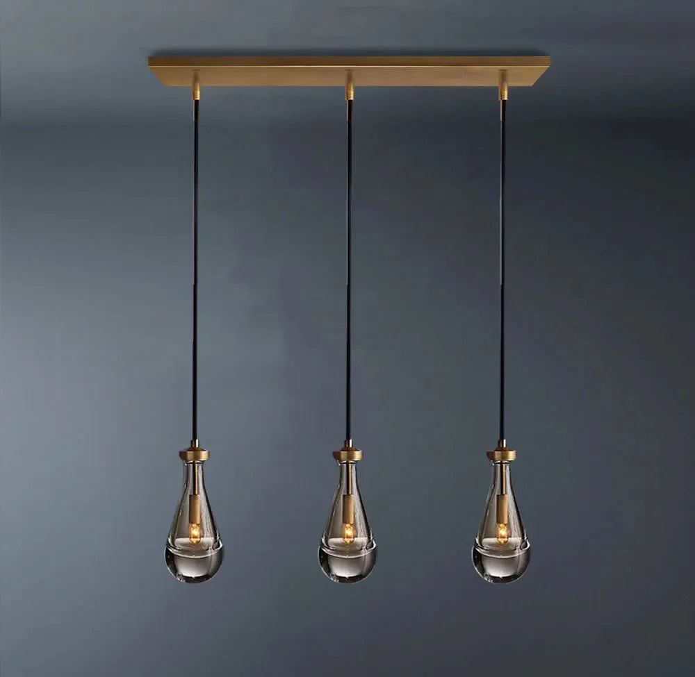 Rain Glass Linear 3-Light Cord Chandelier