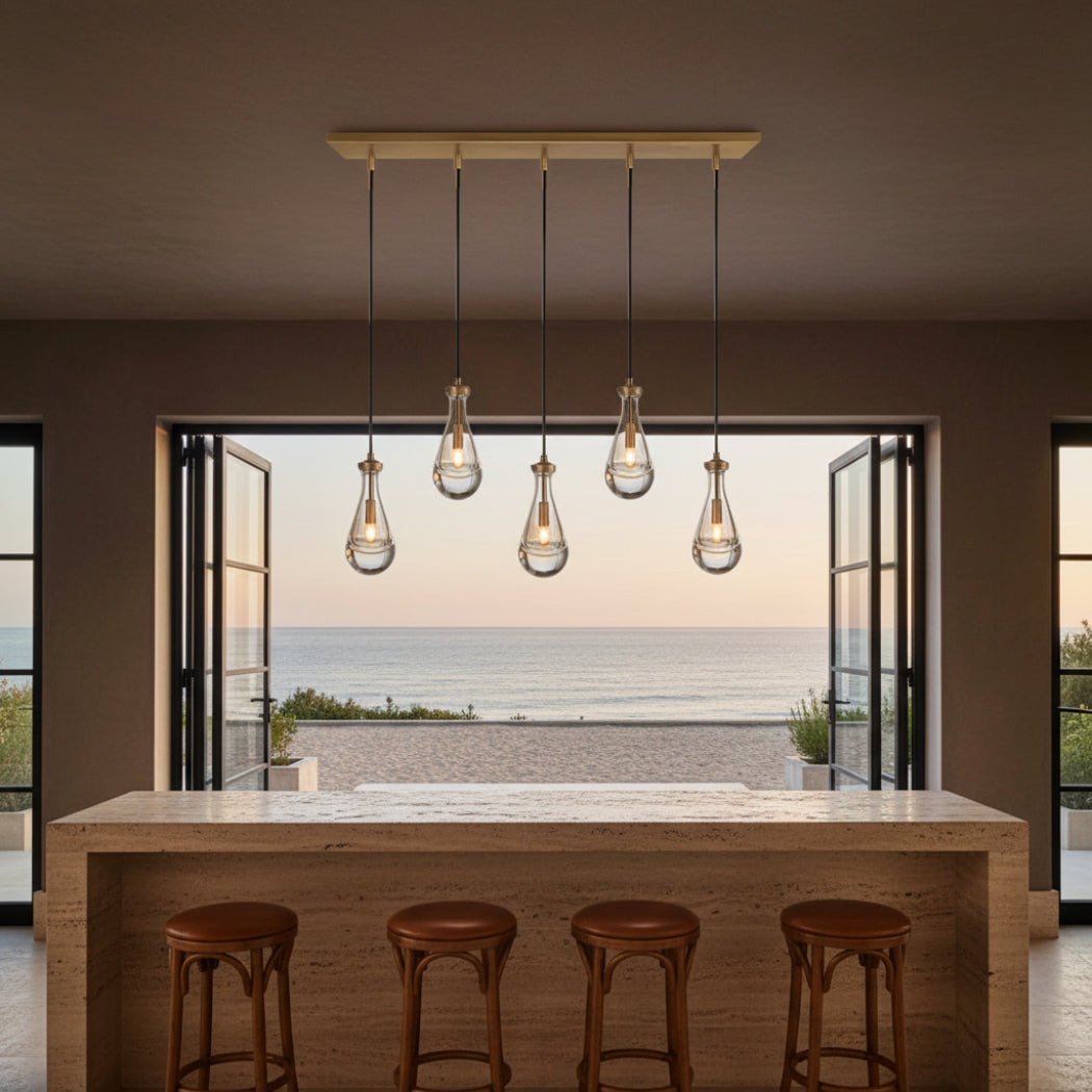 Rain Glass Linear 5-Light Cord Chandelier