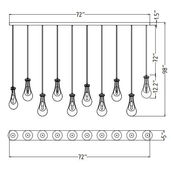 Rainlume Glass Linear 5-Light Cord Chandelier