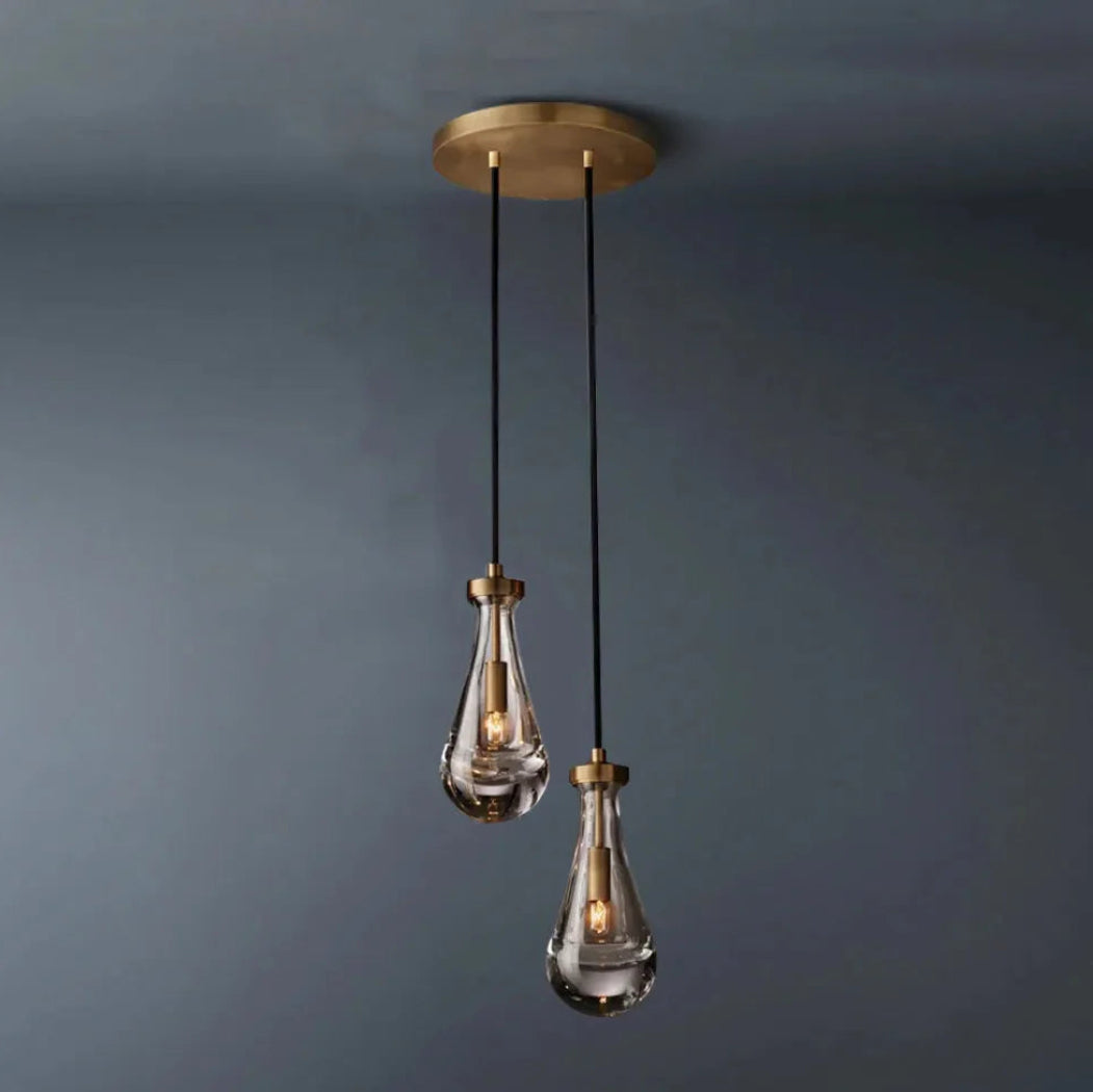 Rain Glass Round 2-Lights Chandelier (Rod)